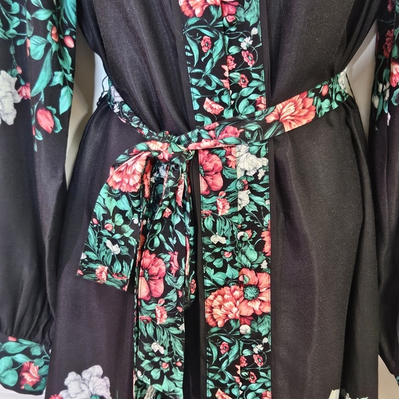 Anthropologie Black Multi-Color Floral Button Front Midi Shirt Dress,Medium - Picture 12 of 16